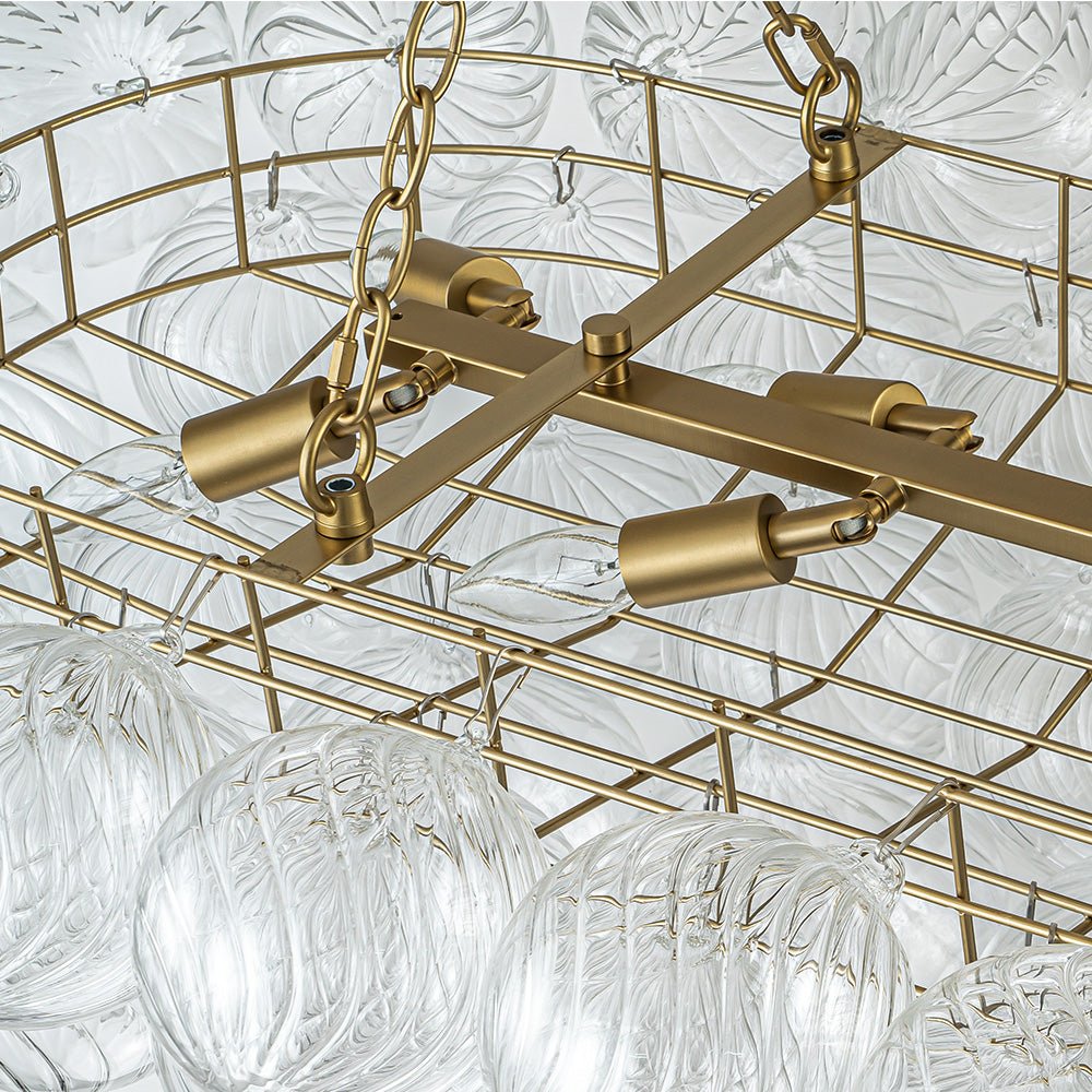8-Light Linear Ribbed Glass Bubble Island Chandelier