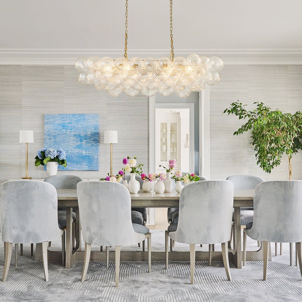 8-Light Linear Ribbed Glass Bubble Island Chandelier