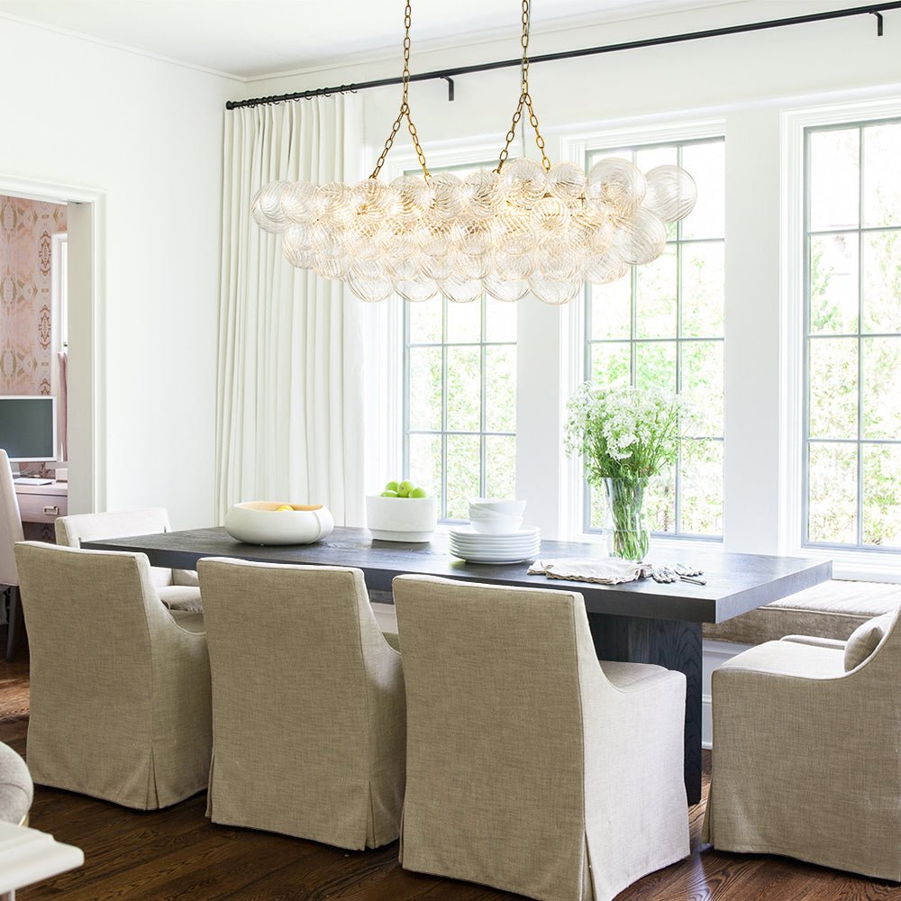 8-Light Linear Ribbed Glass Bubble Island Chandelier