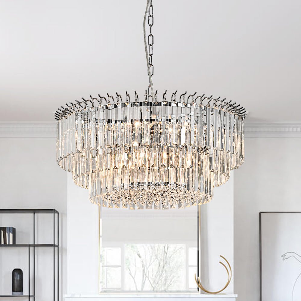 9-Light Round Drum 3-Tier Crystal Chandelier