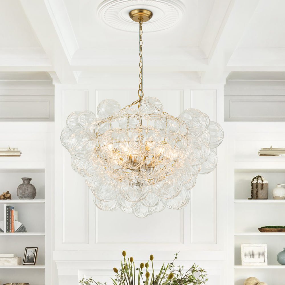 Textured Glass Globe Chandelier | 3 or 8 Lights