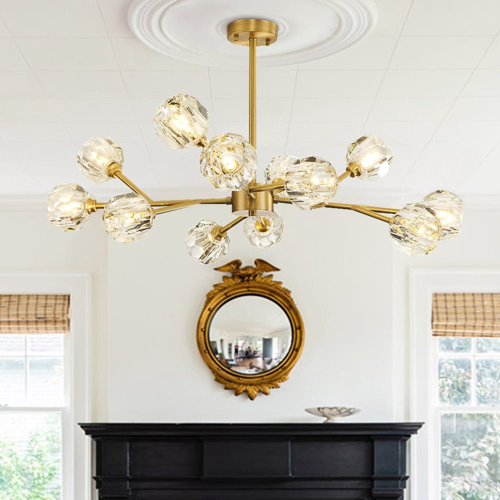 12-Light Modern Brass Crystal Sputnik Chandelier
