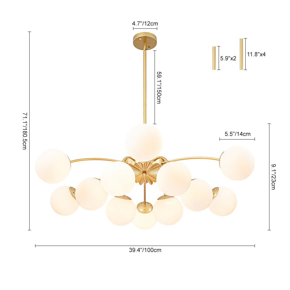 12-Light Opal Glass Globe Sputnik Chandelier