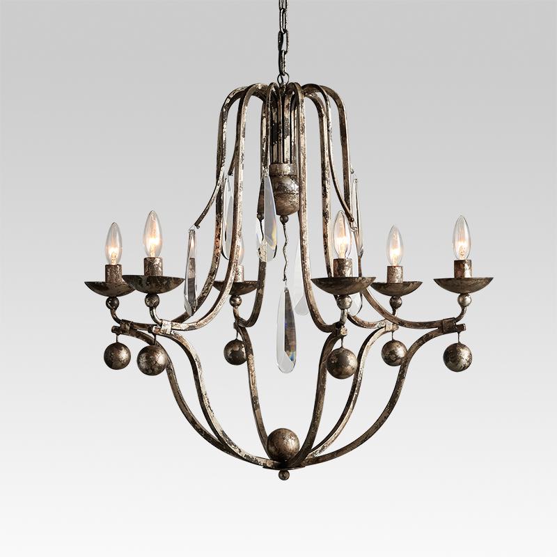 6-Light Distressed Silver Crystal Chandelier