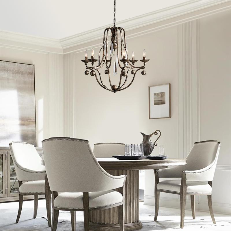 6-Light Distressed Silver Crystal Chandelier