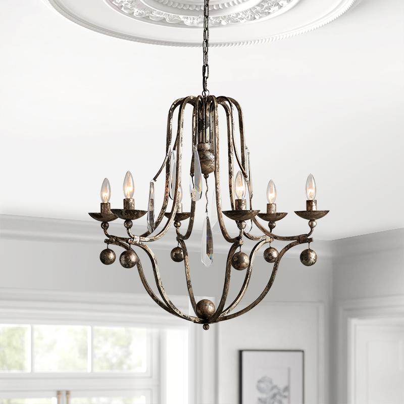 6-Light Distressed Silver Crystal Chandelier