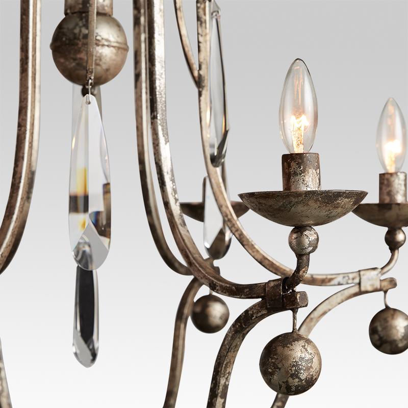 6-Light Distressed Silver Crystal Chandelier
