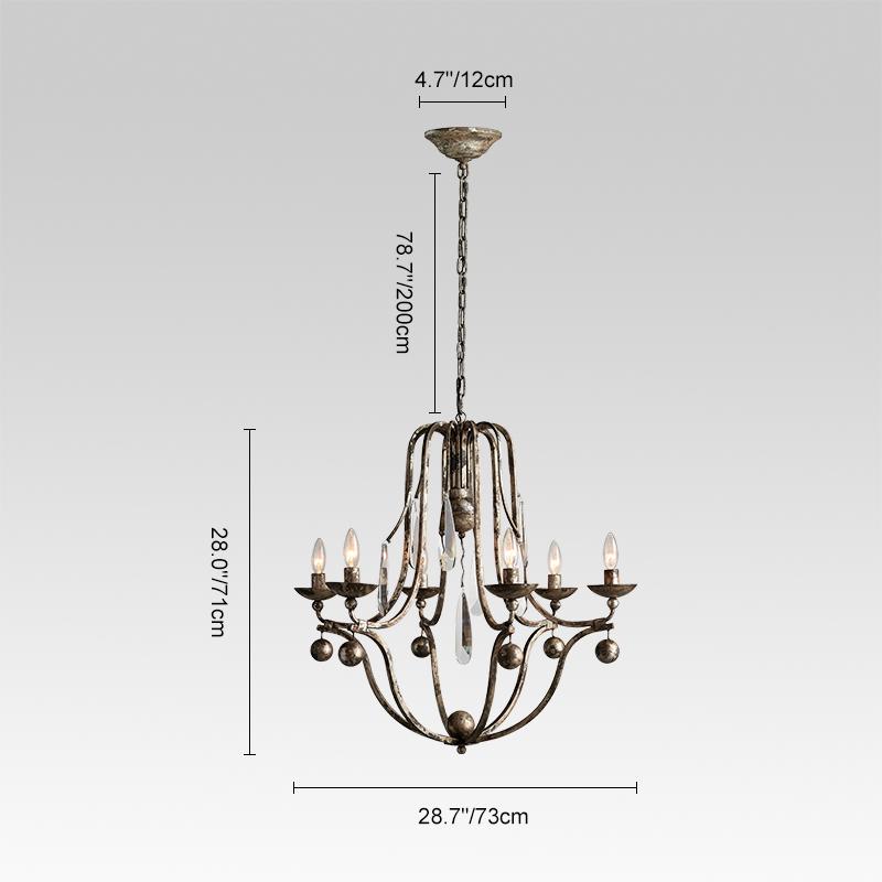 6-Light Distressed Silver Crystal Chandelier