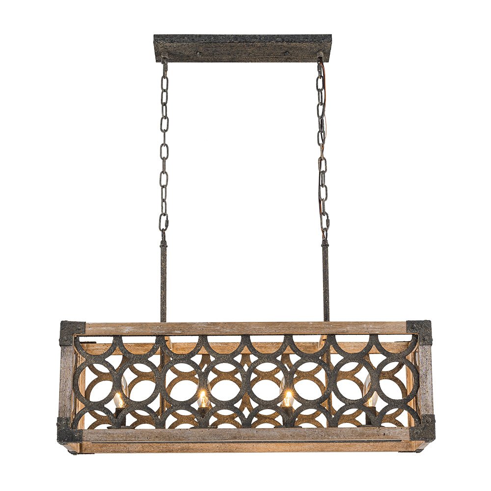 4-Light Grill Frame Wood Rectangular Chandelier