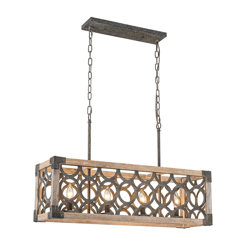 4-Light Grill Frame Wood Rectangular Chandelier