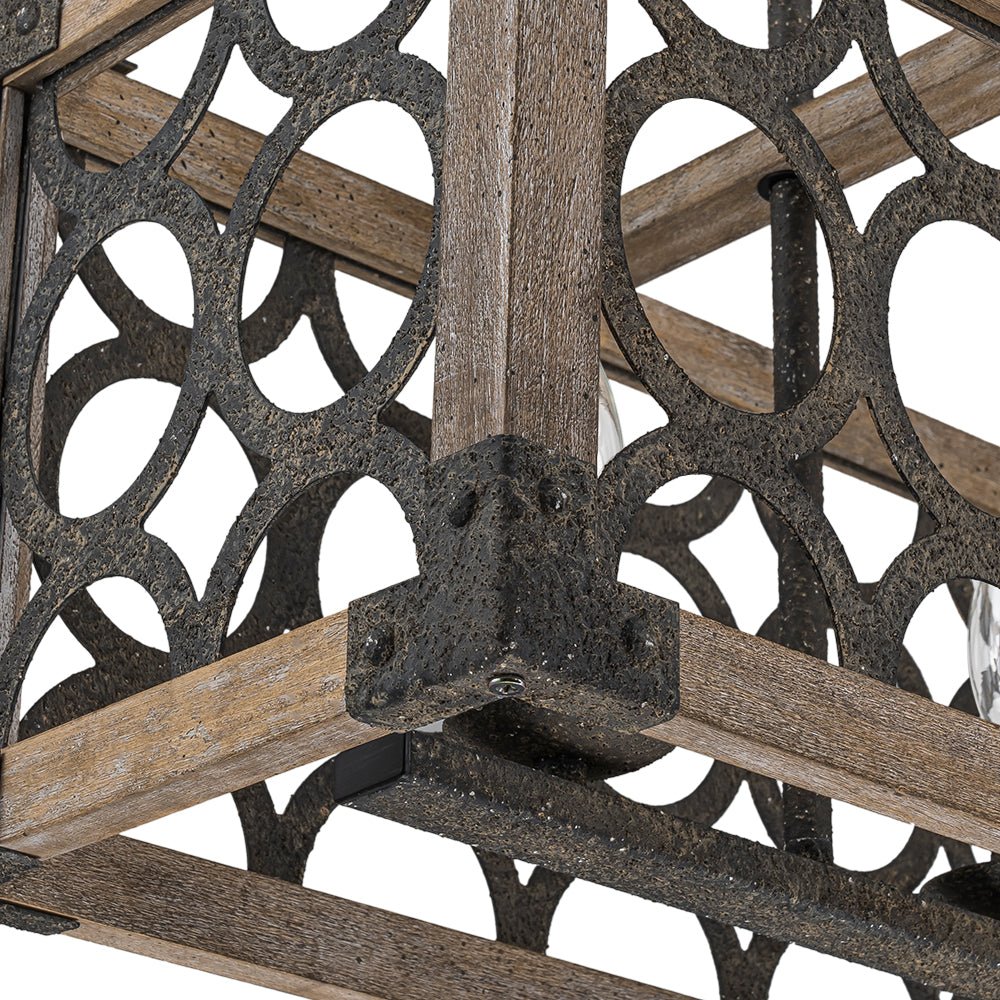 4-Light Grill Frame Wood Rectangular Chandelier