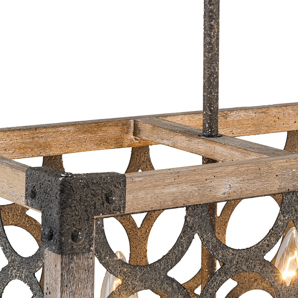 4-Light Grill Frame Wood Rectangular Chandelier