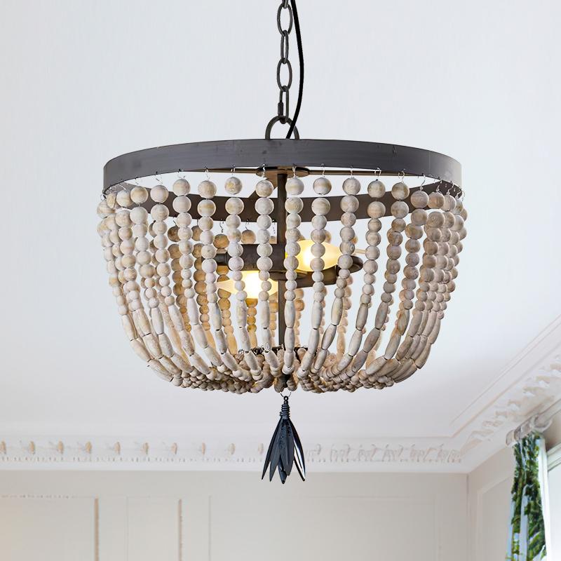 2-Light Wood Bead Farmhouse Chandelier