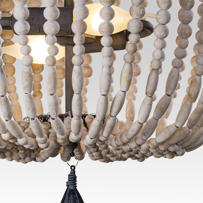 2-Light Wood Bead Farmhouse Chandelier