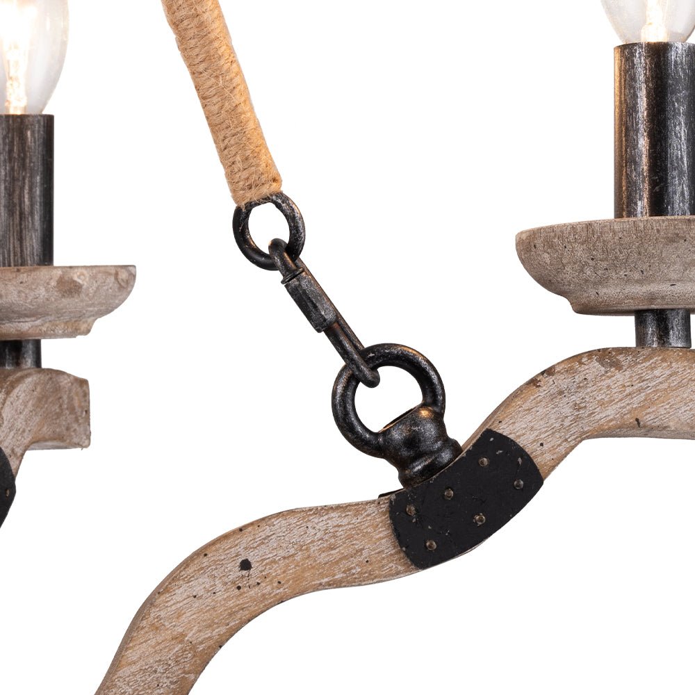 5-Light Hemp Rope Candle Style Wood Chandelier