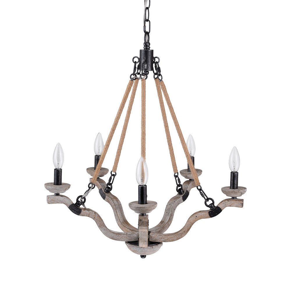 5-Light Hemp Rope Candle Style Wood Chandelier