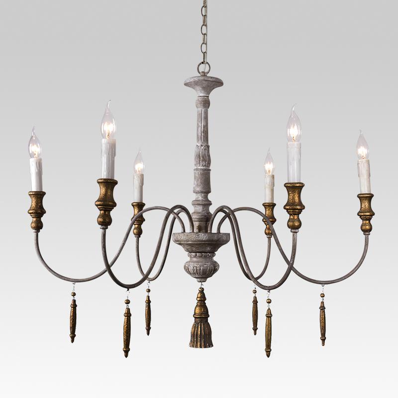 6-Light Distressed Gray French Chandelier