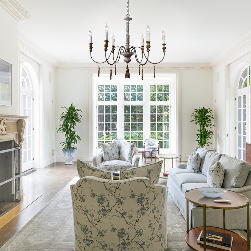 6-Light Distressed Gray French Chandelier