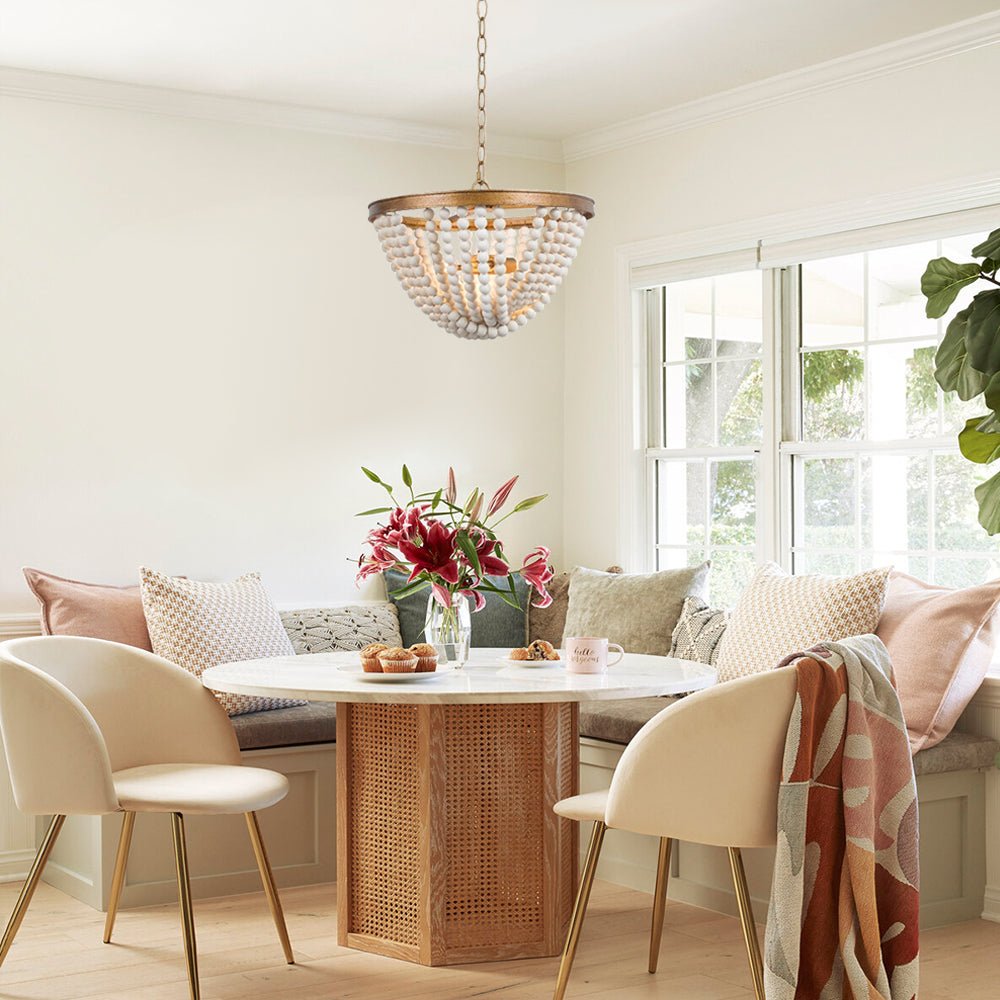 3-Light Bohemian Wood Bead Chandelier