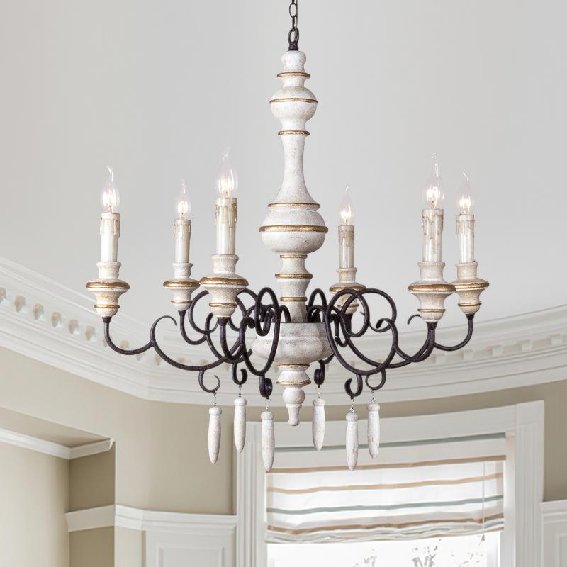 Chic 6-Light Distressed White Candle Chandelier