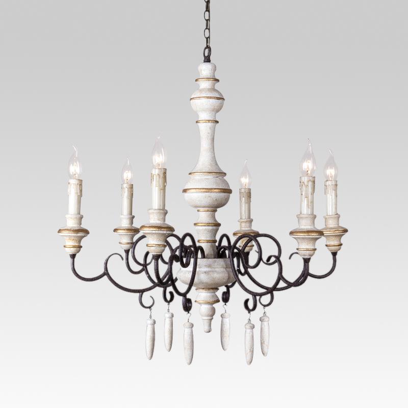 Chic 6-Light Distressed White Candle Chandelier