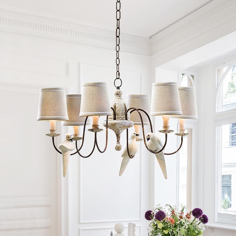 6-Light Beige Bird Farmhouse Chandelier