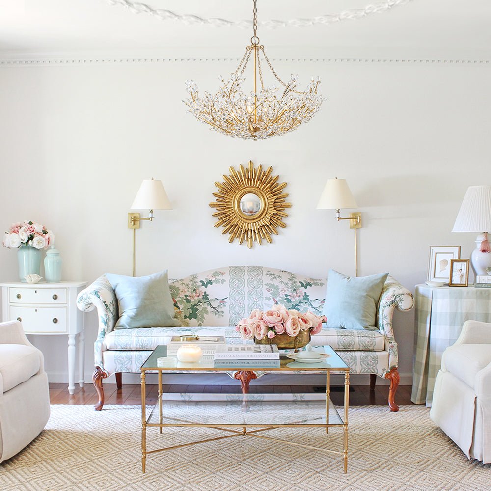 6-Light Gold Floral Basket Crystal Chandelier