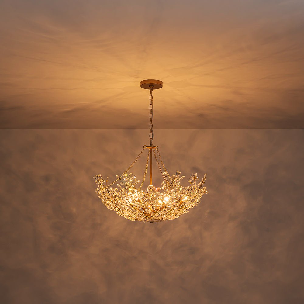 6-Light Gold Floral Basket Crystal Chandelier