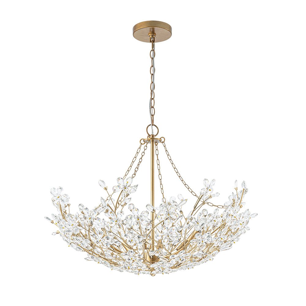 6-Light Gold Floral Basket Crystal Chandelier