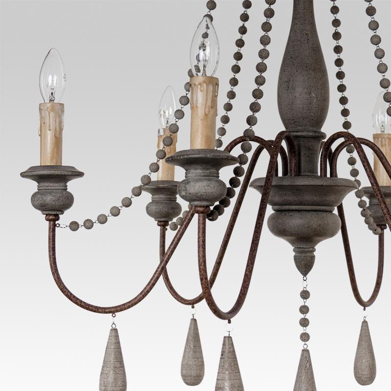 6-Light Wooden Bead Candle Chandelier | 2 Colours