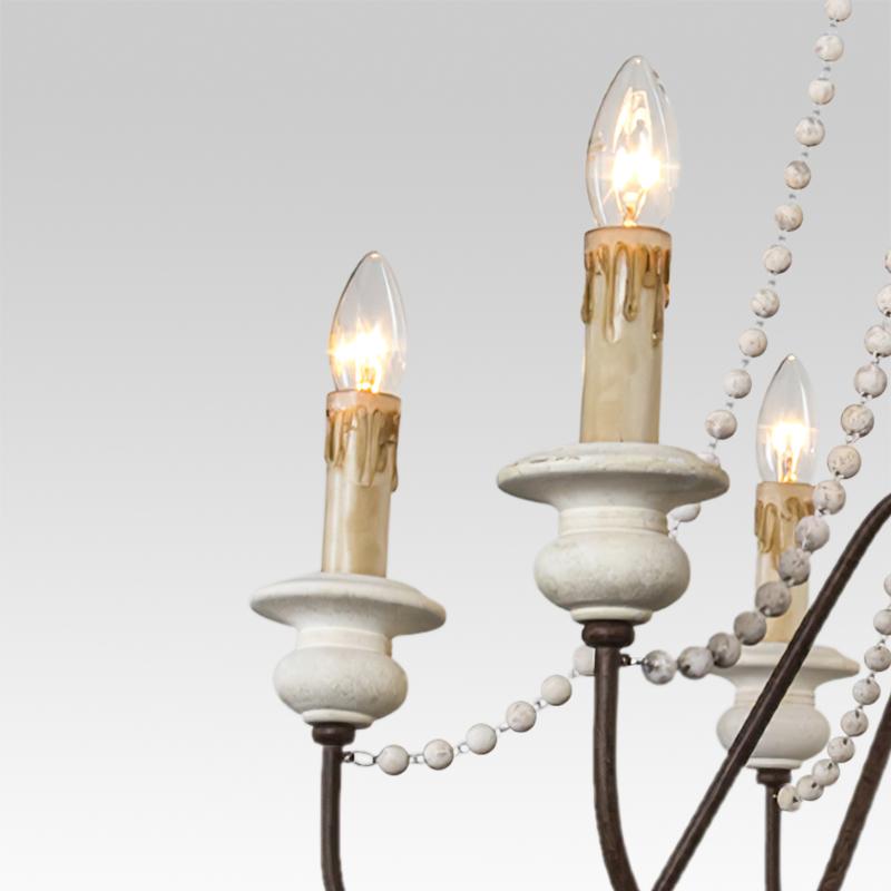 6-Light Wooden Bead Candle Chandelier | 2 Colours