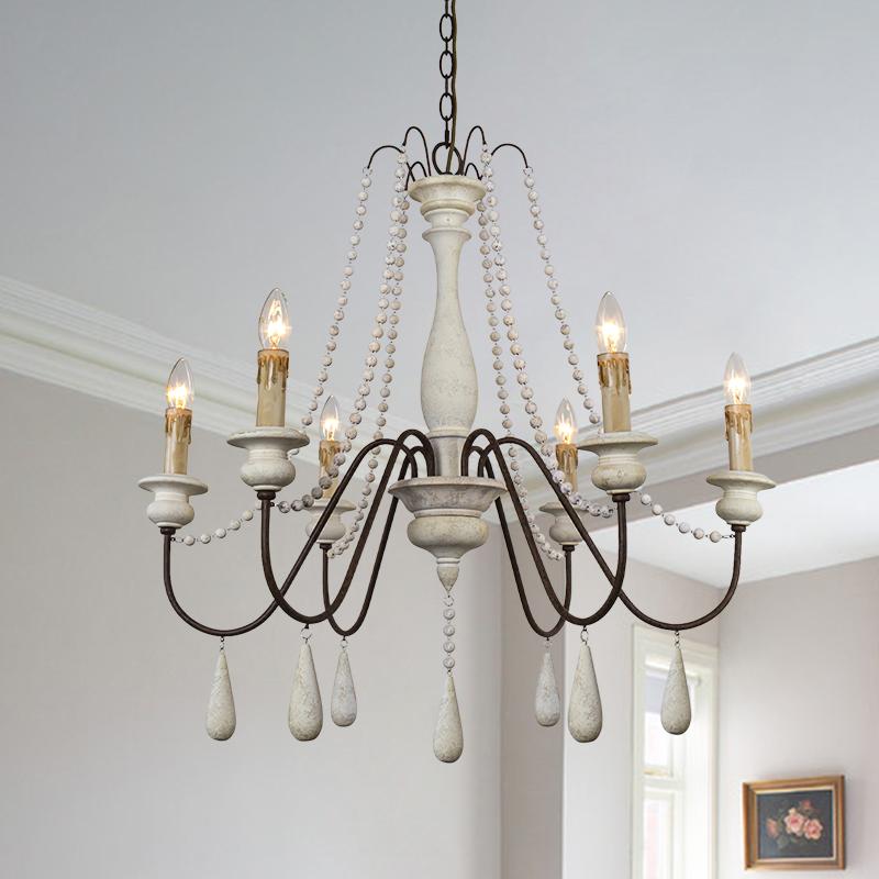 6-Light Wooden Bead Candle Chandelier | 2 Colours