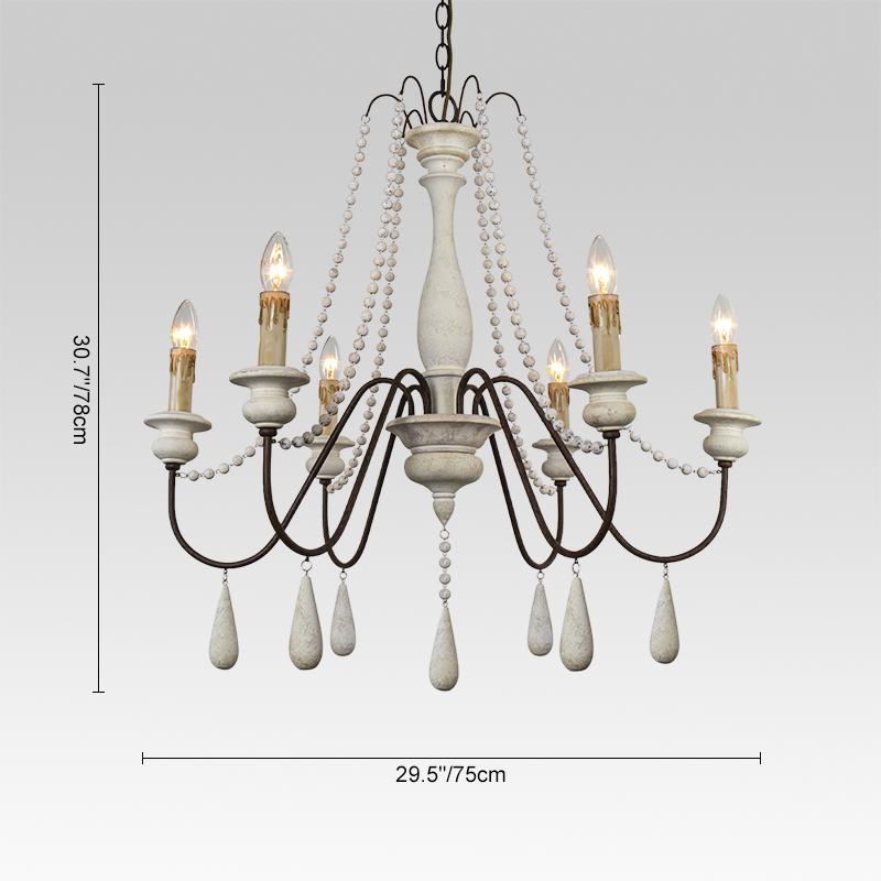 6-Light Wooden Bead Candle Chandelier | 2 Colours