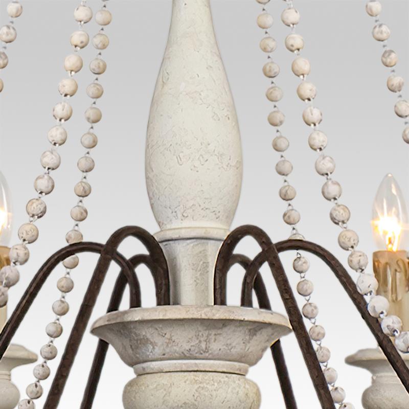 6-Light Wooden Bead Candle Chandelier | 2 Colours