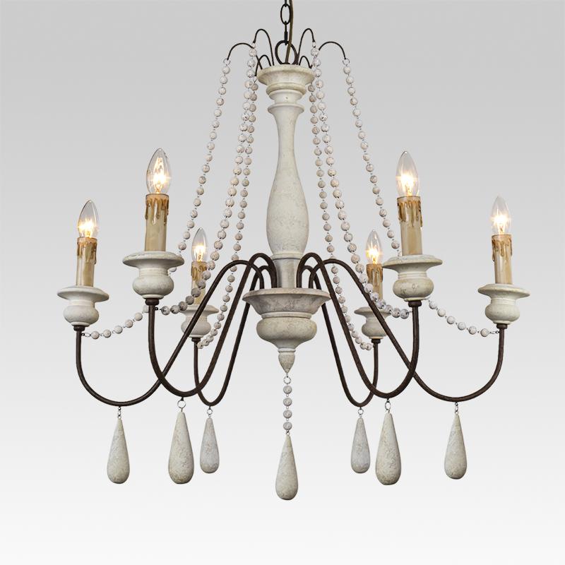 6-Light Wooden Bead Candle Chandelier | 2 Colours